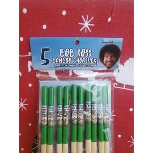 Set of 5 pairs of new bamboo Bob Ross chop sticks happy little accidents